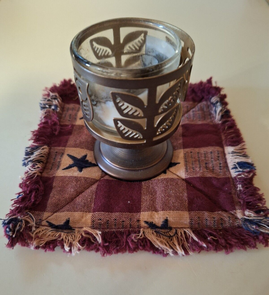 Handmade Fabric Coaster 4/set Primitive Rag Style Large Star Red