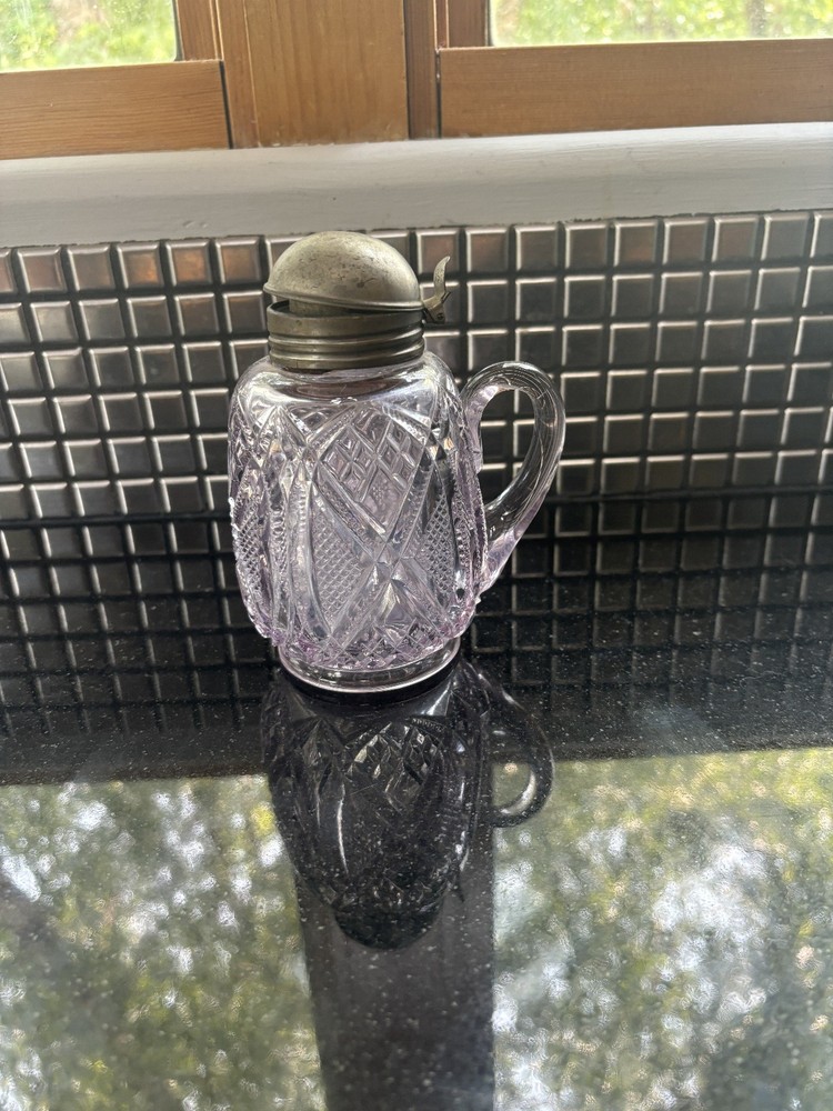 Beautiful Purple Cut Glass Small Sized Hand Pitcher 5.5"H