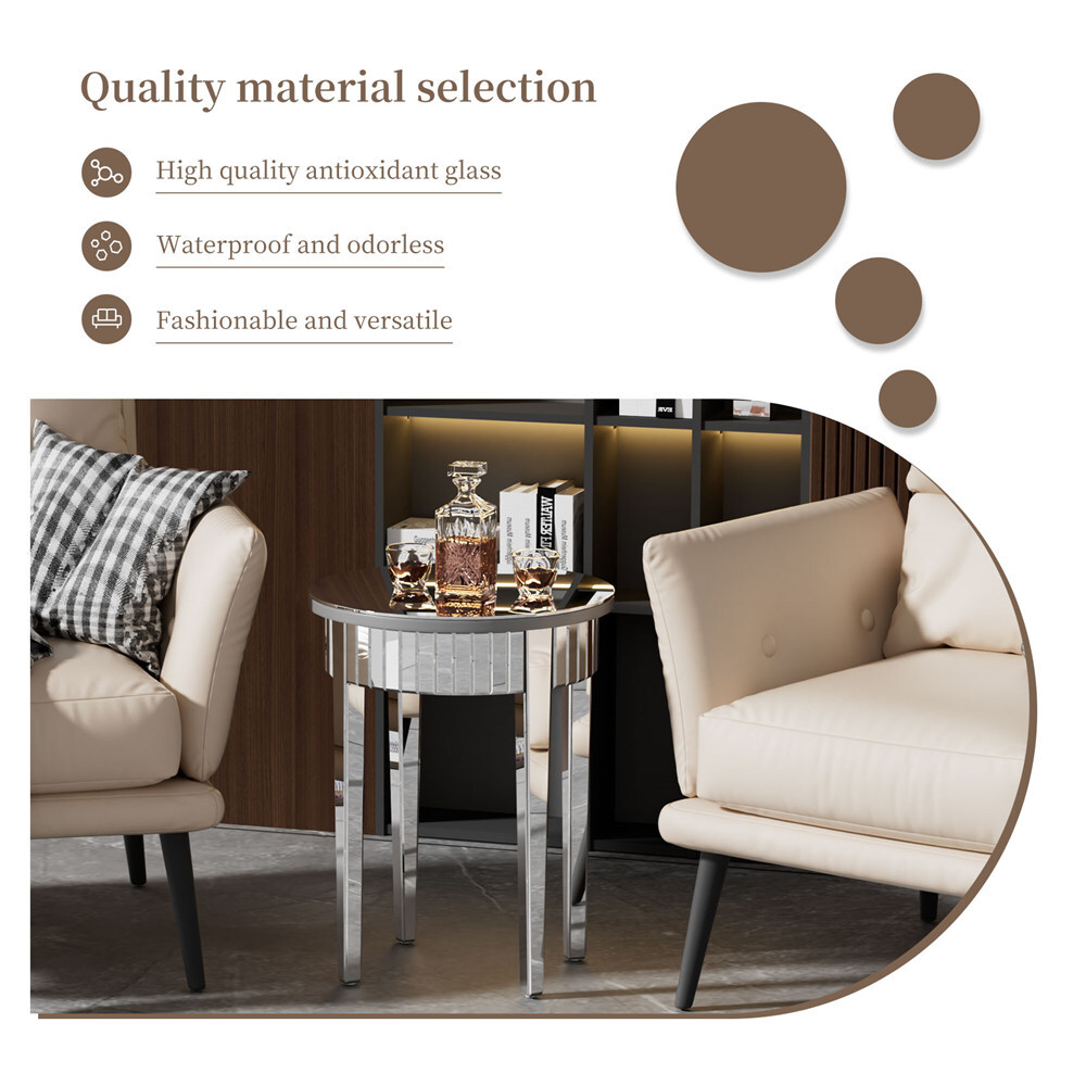 Niche Mirrored Round End Table Exquisite Silver Coffee Table Home Hallway Decor