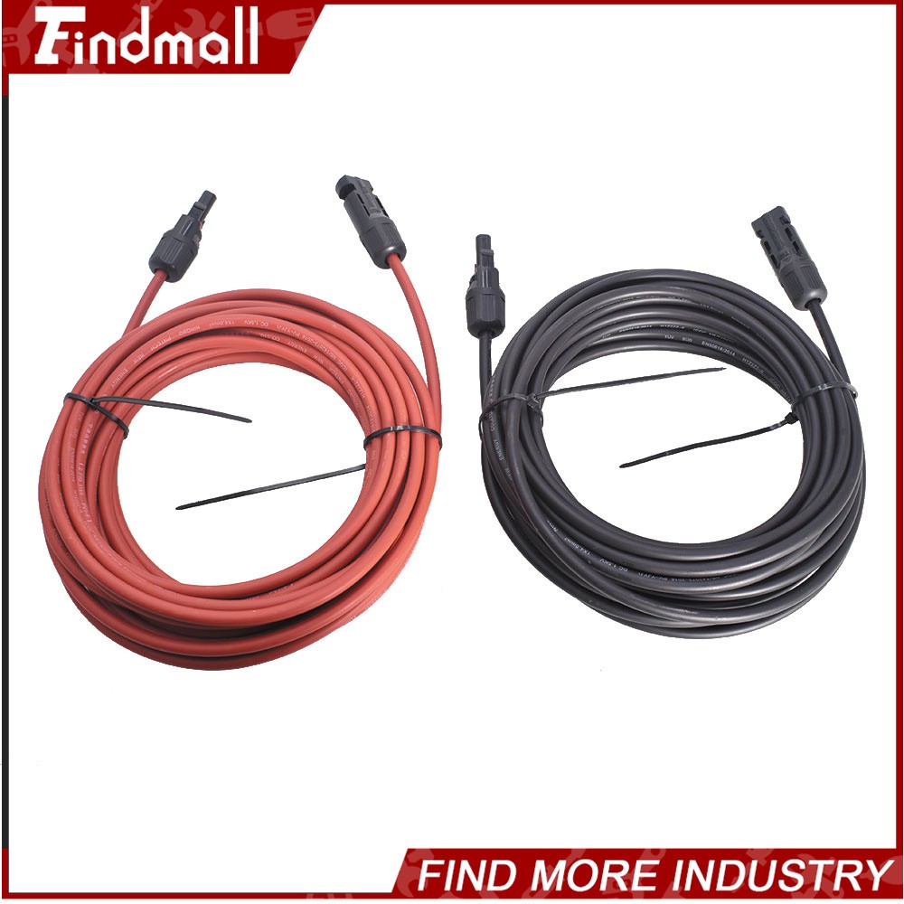 Findmall 1 Pair 20ft 12AWG Black+Red Solar Panel Extension Cable Wire Connector
