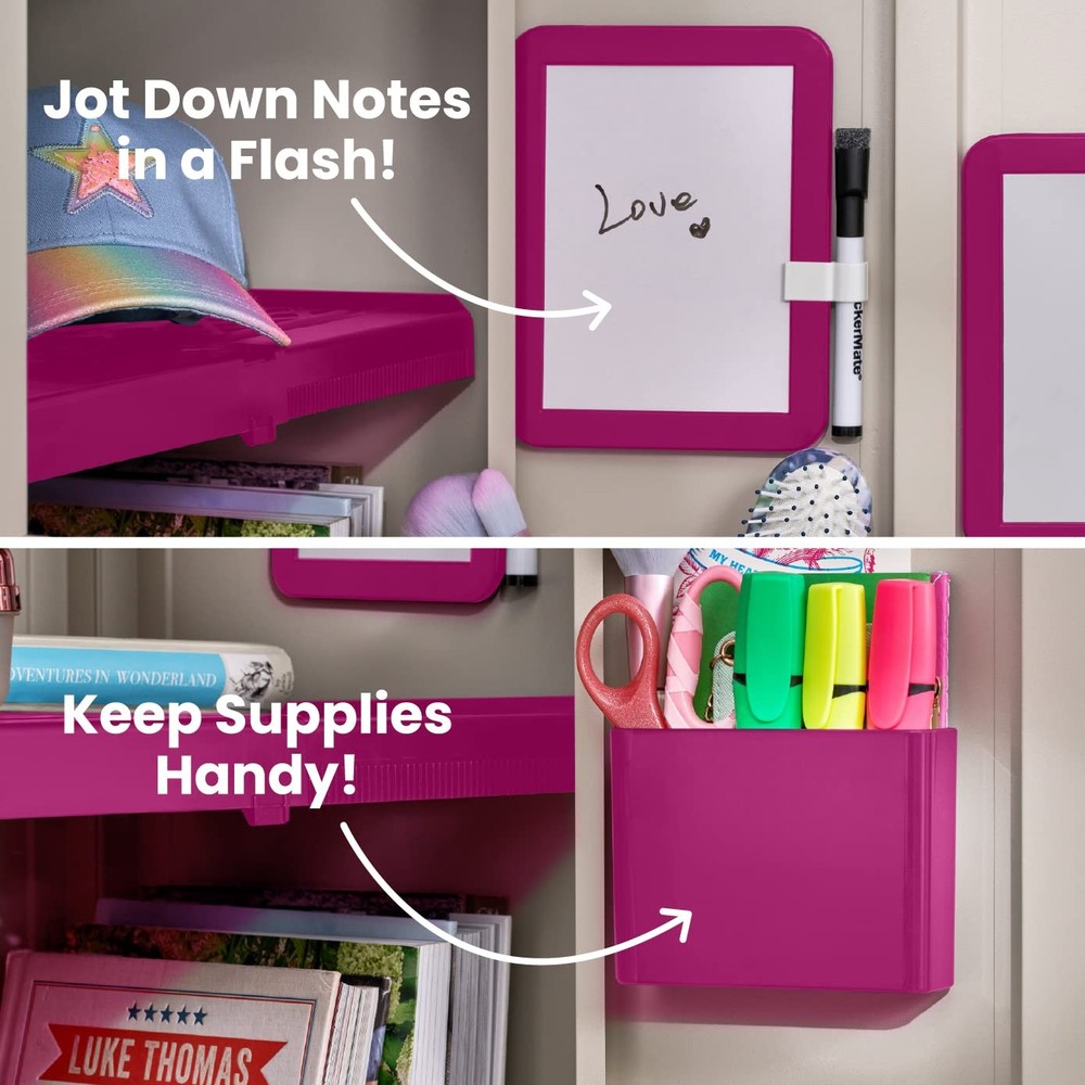 6-Piece Locker Organizer Kit, Includes Mirror, Whiteboard, Storage Cup & Dry ...