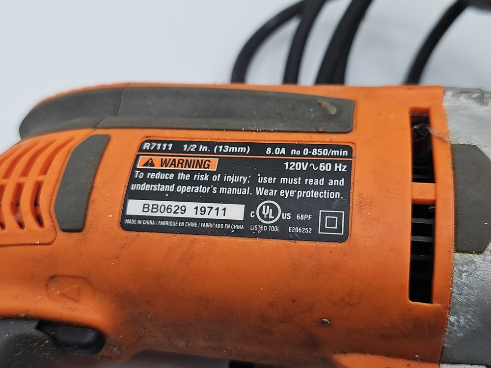 Ridgid R7111 1/2" 8A Corded Variable Speed Reversible Drill w/ Chuck Key Tested