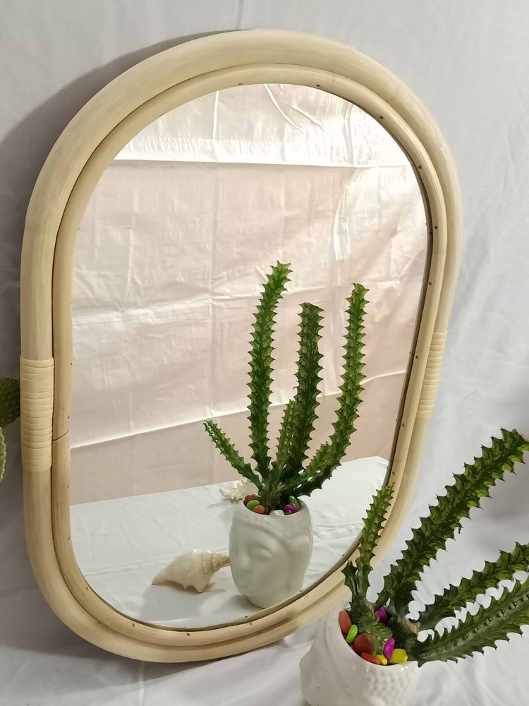 Handmade Rattan Mirror, Rattan Rectangle Mirror, Cane Mirror, Boho Mirror Mirror