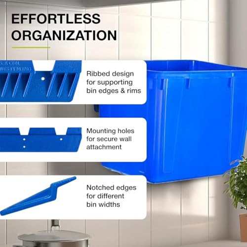 Recycle Bin Wall Mount (2 Pack), Blue Bin Hanger for Garage Organization,