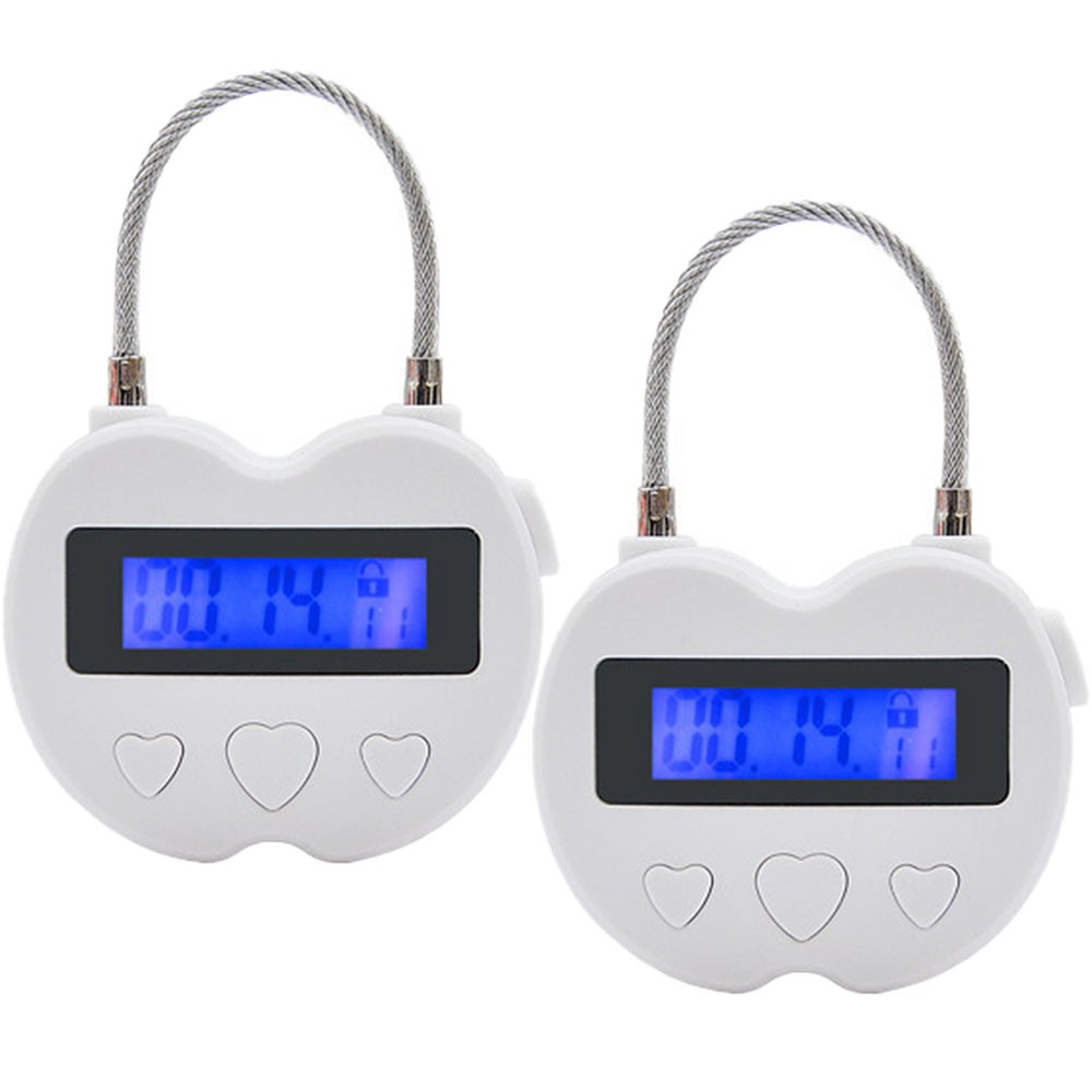 2PC White USB Rechargeable Smart Time Lock LCD Display Temporary Timer Padlock