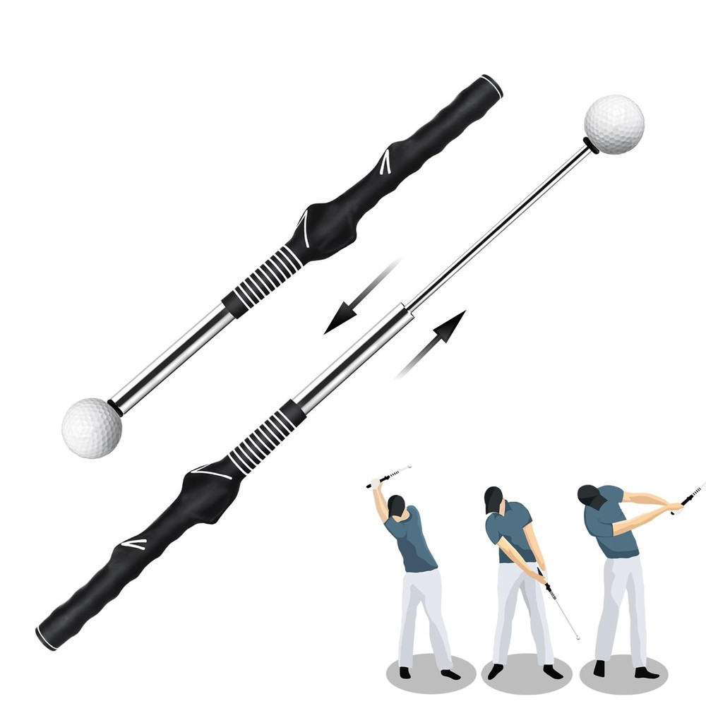 Retractable Golf Swing Trainer, Golf Training Aid and Grip Trainer with Click...