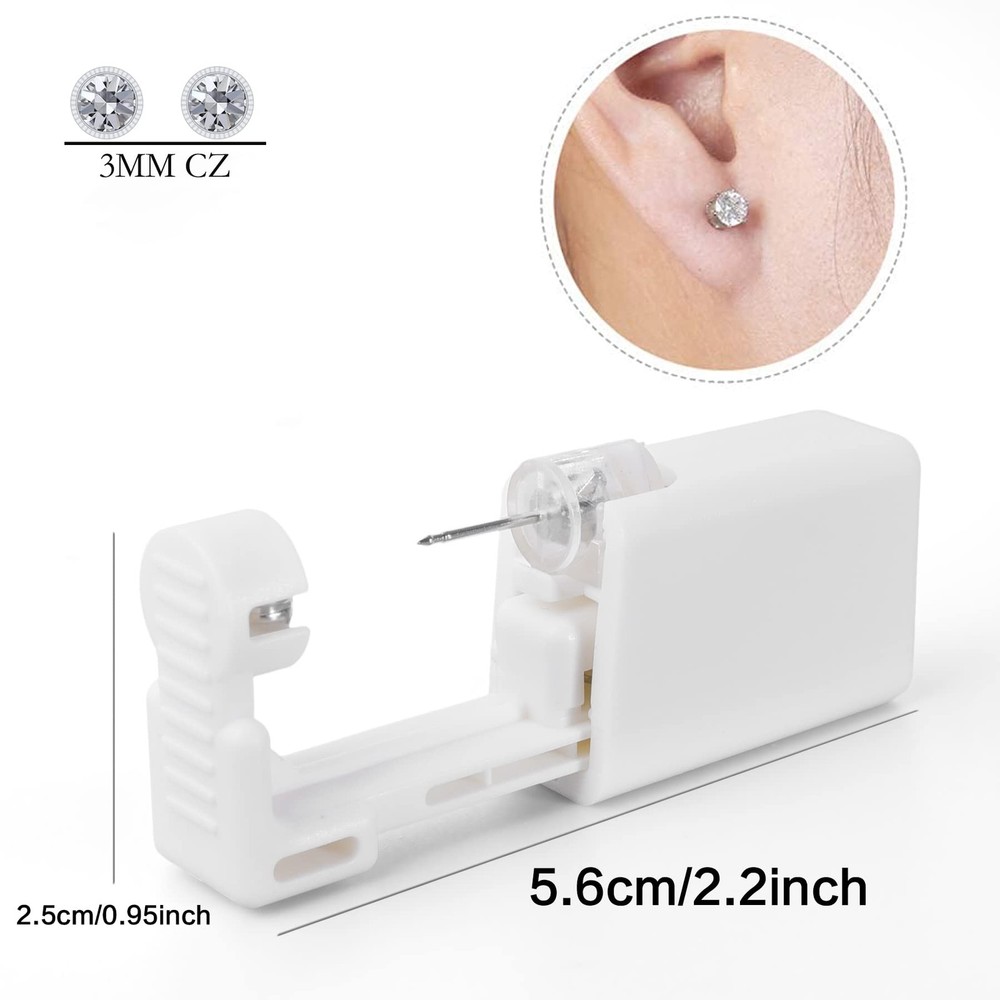 Disposable Ear Piercing Kit: 2 Guns with Preloaded 3MM Studs for Home Use