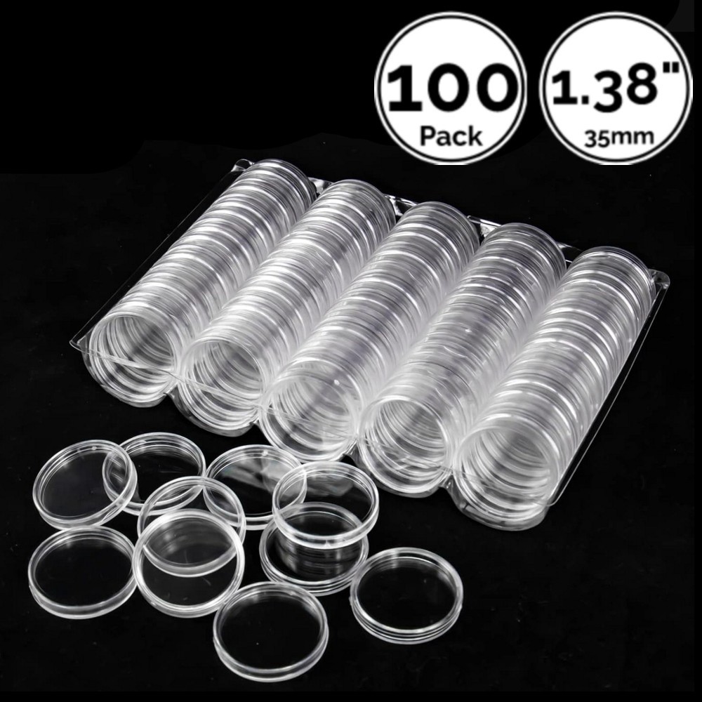 100 Pack 1.38 IN 35 mm Coin Capsule Holders