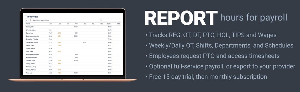 Compumatic PIN + RFID Time Clock, Ethernet WiFi Web Based Cloud Hosted Real-Time