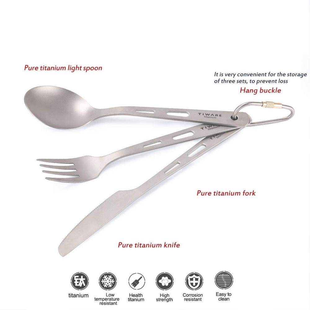 Titanium Ultra-Light Weight Tableware Durable Knife Fork Spoon Chopsticks Cut...