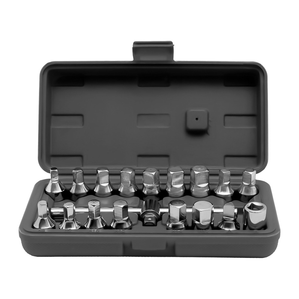 18PCS Oil Drain Pipe Plug Square Triangle Socket 3/8'' Drive Removal Tool Set
