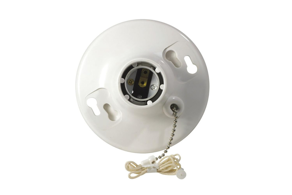 1-Piece Top Wired Lamp Holder, Pull Chain, 660W, Medium, White