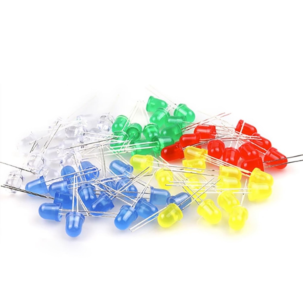 100pcs 5mm Diffused LED Light White Yellow Red Blue Assorted Assortment DIY Set
