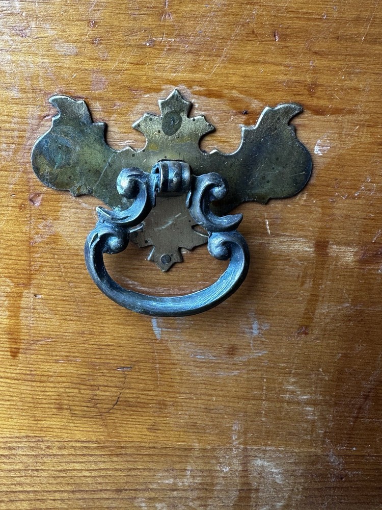 Japan Dark Brass Chippendale Drop Bail Pull Handle 2 Piece Antique
