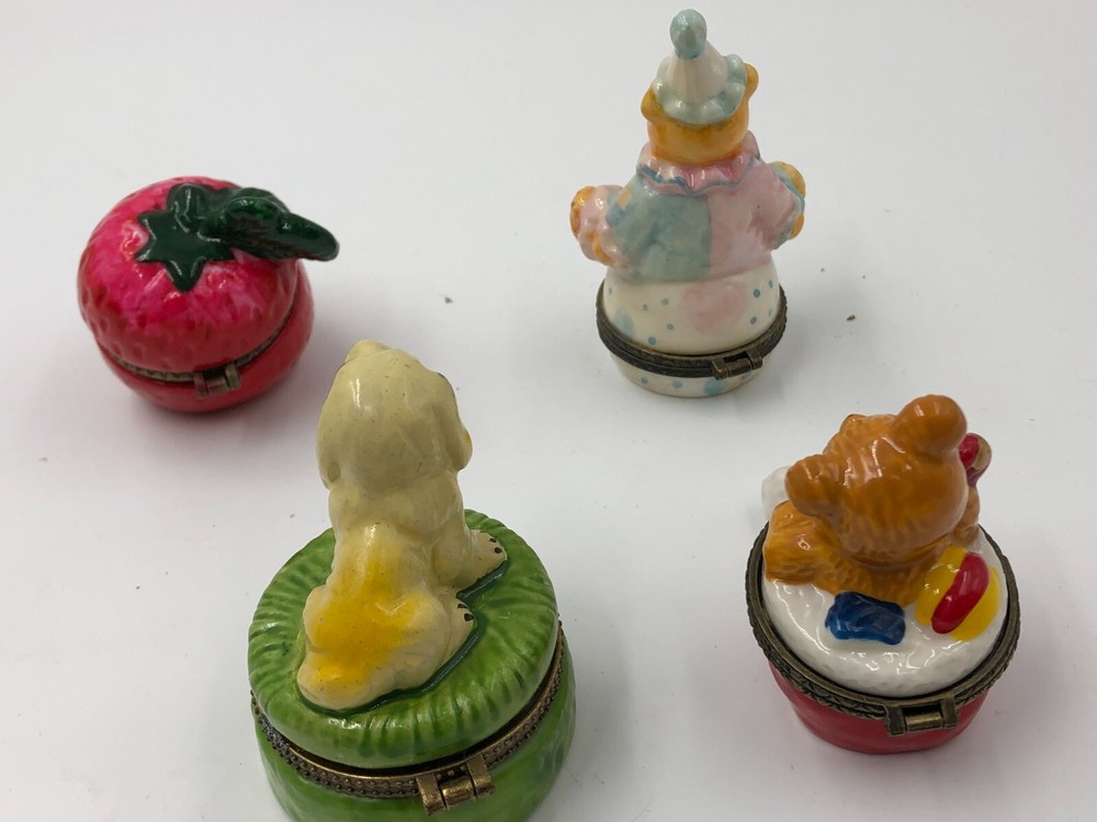Ceramic Pill Boxes, Qty=4, Strawberry with Sun Damage