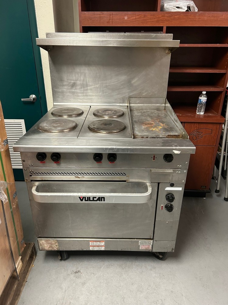 used vulcan electric range with 4 burners and a side griddle