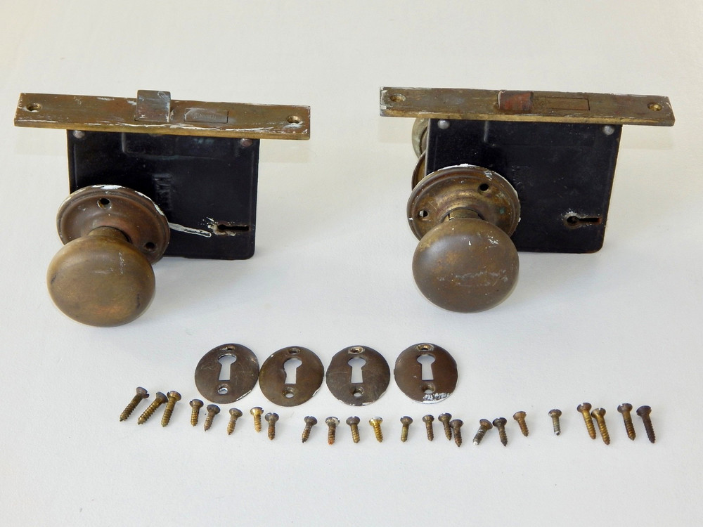 Two 1920's Antique Russwin Solid Brass Doorknobs