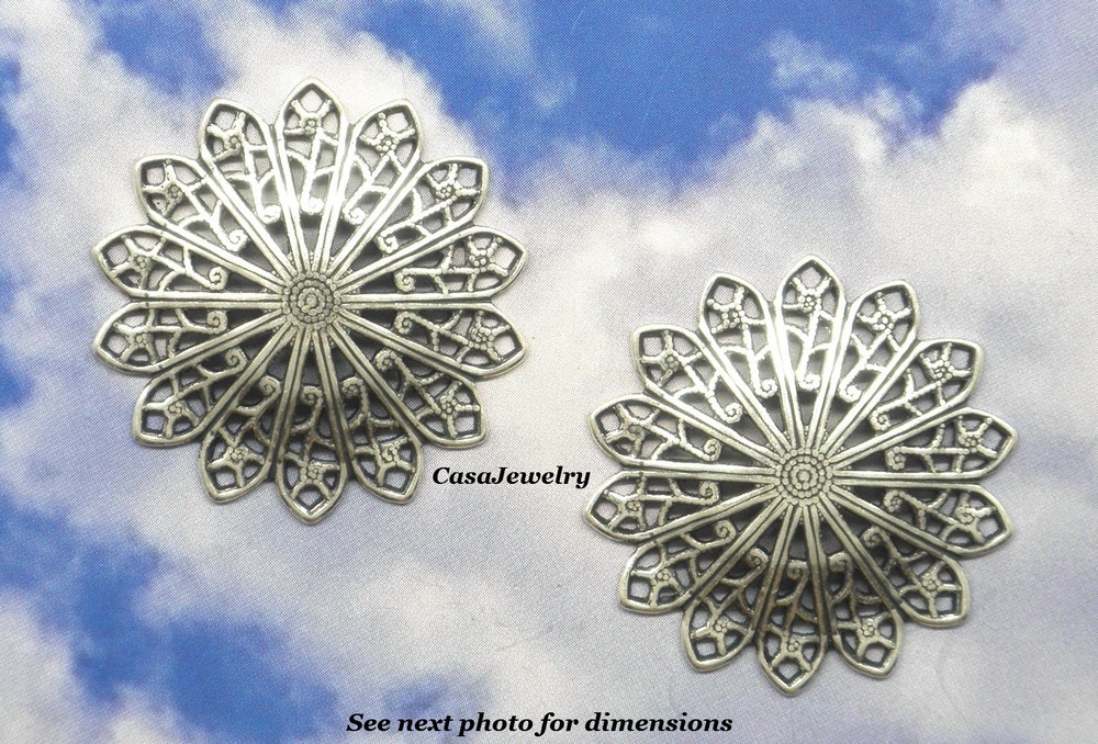 #0031 ANT'D .925 STERLING SILVER PLATED DAPPED FILIGREE COMPONENT - 2 Pcs