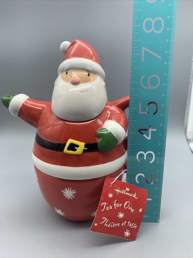 Hallmark Santa Teapot with Cup 3 Part Stack 7.5" Tall New W/ Tag