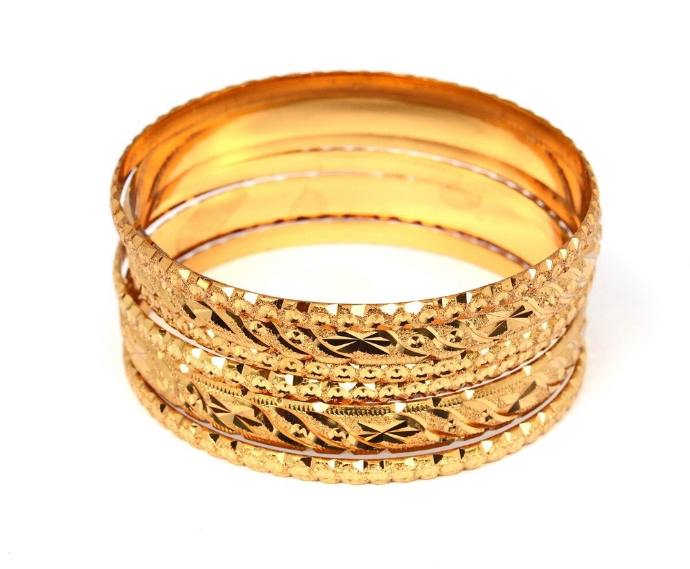 Diamond Cut 6 Bangles E India Stackable Bracelet Diameter 2.5" 24K Gold GP  GT28