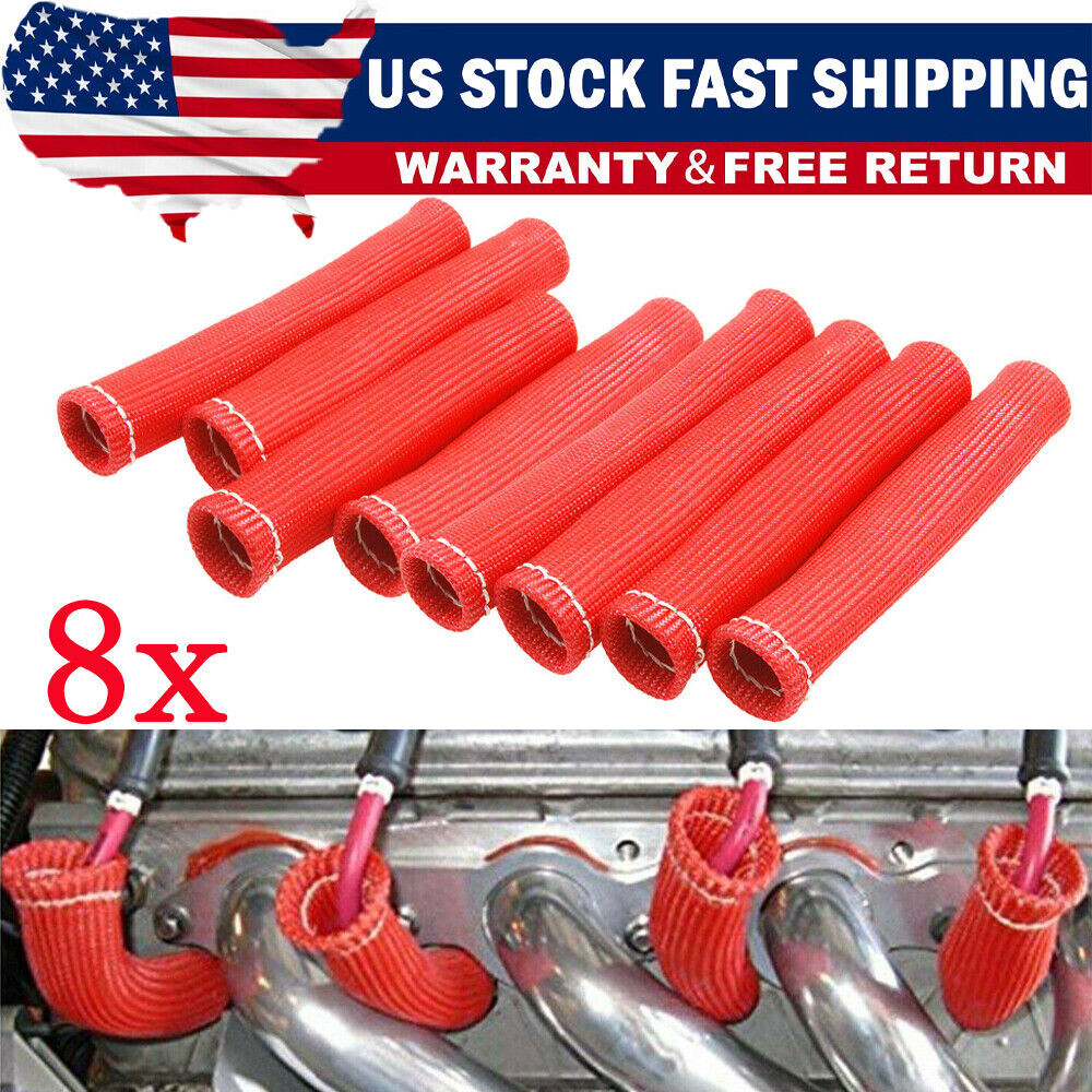 8pcs 2500° Spark Plug Wire Boots Protector Sleeve Heat Shield Cover For LS1 LS2
