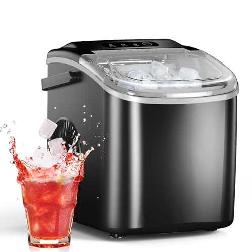 Ice Maker Countertop, Efficient Easy Carry Ice Machine, Self 26LBS/DAY BLACK