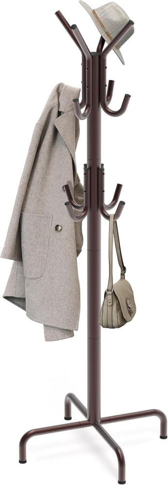 Standing Coat and Hat Hanger Organizer Rack, 12 Hooks, Bronze