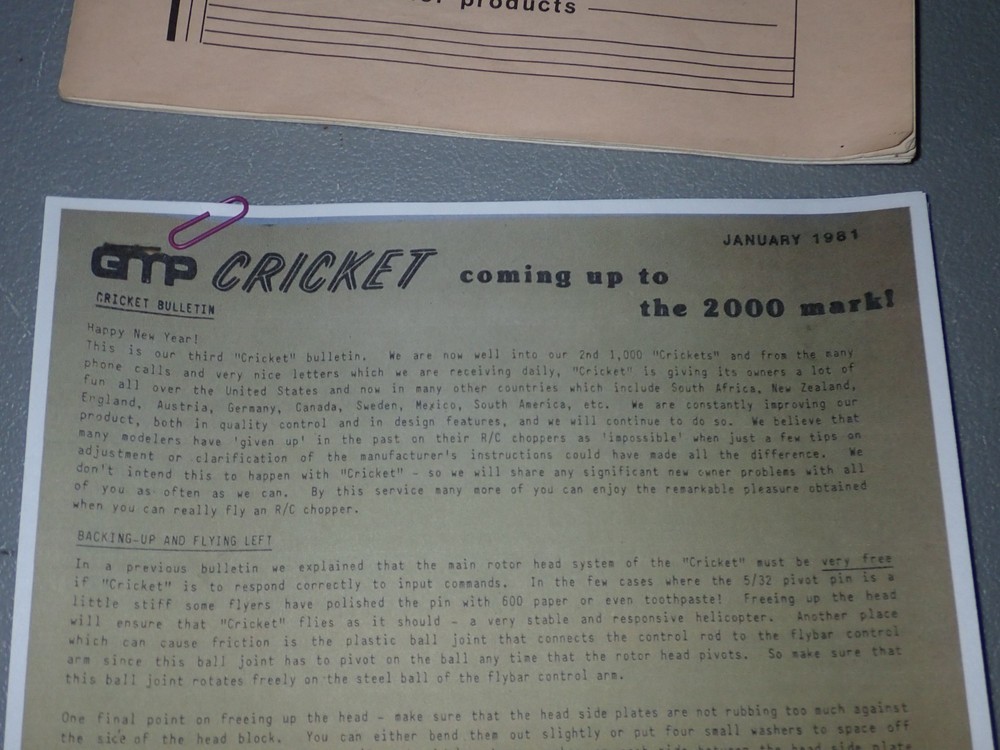 Gorham Cricket 25 RC Helicopter Assembly Instruction Manual
