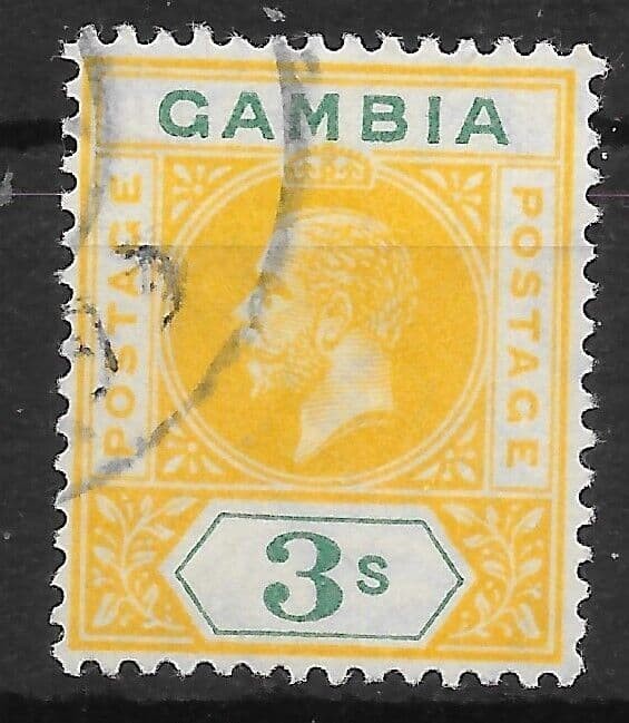 GAMBIA SG101 1912 3/= YELLOW & GREEN USED