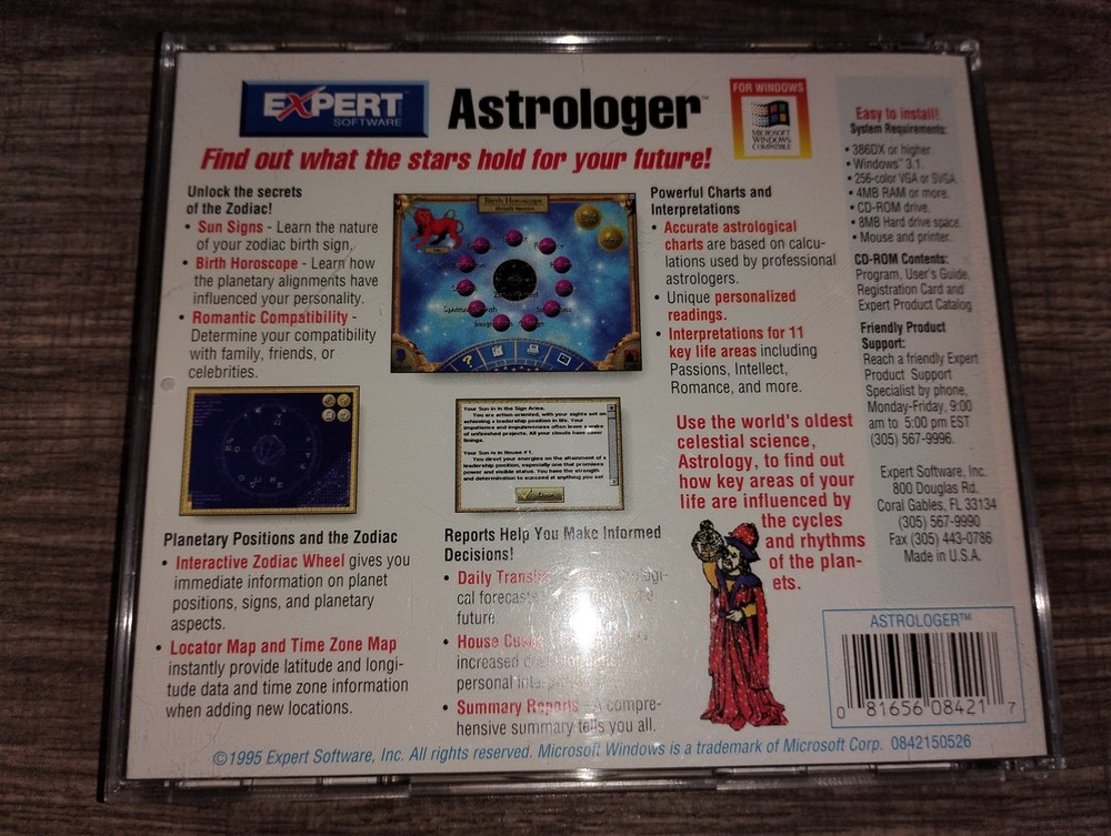 Expert Software Astrologer PC CD-ROM 1995 for Microsoft Windows 3.1