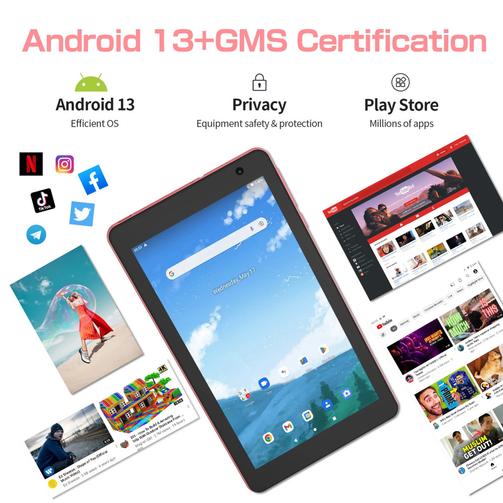 NEW 8-inch Android Tablets 8GB+64GB Dual Camera Bluetooth WIFI-Grey