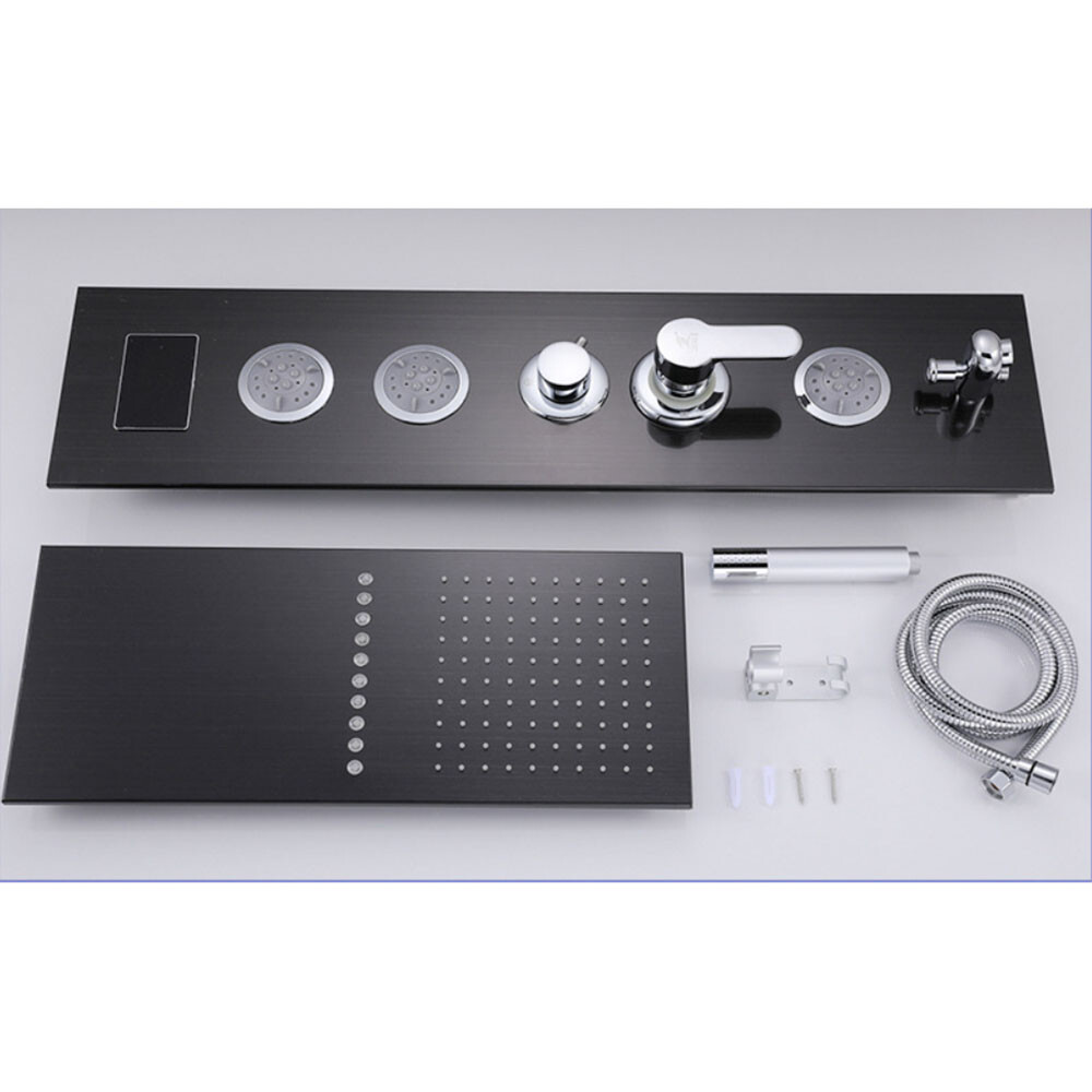 Massage LED Shower Panel System Black Digital Display 4-Way Mixing Valve Tap Set