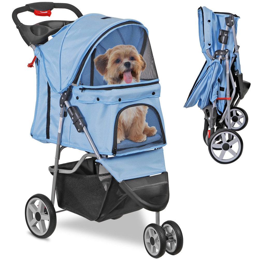 Dog Stroller 3 Wheels Pet Stroller Cat Jogger Stroller Lightweight Foldable Blue