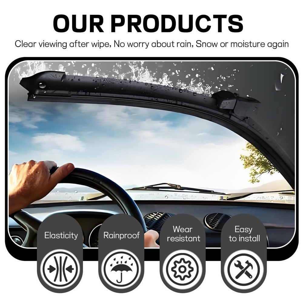 4pcs Universal Wiper Blade Refills 26in Adjustable Rubber Strips Windshield