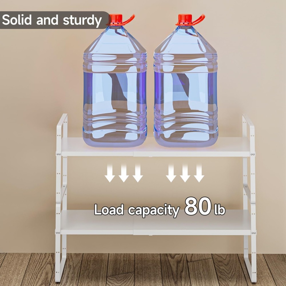 2Pack 16.5-27’’L Expandable Kitchen Shelf Organizer, Stackable Shelv