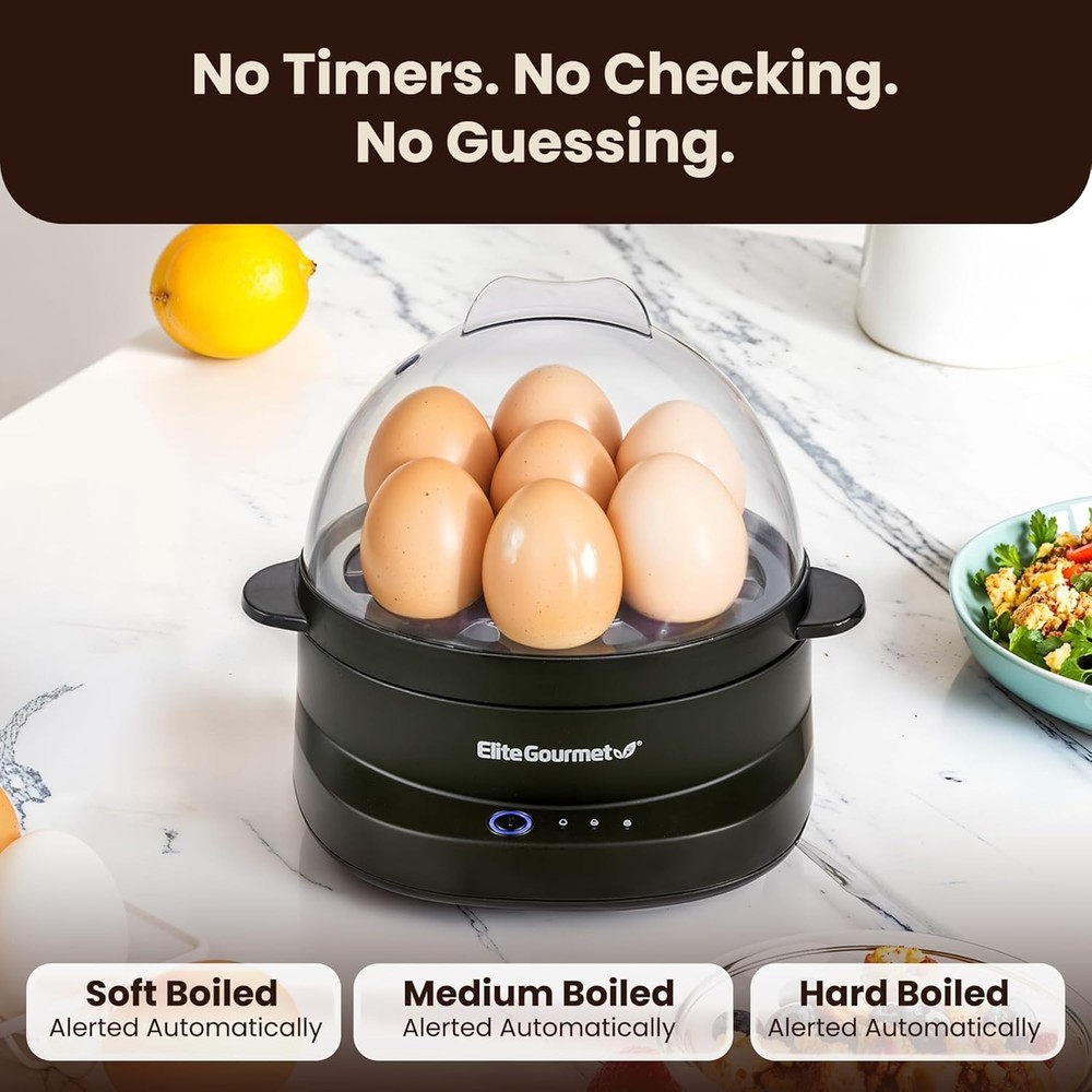 Compact 7-Egg Cooker with Auto Shut-Off - Perfect Soft, Medium, or Hard Eggs