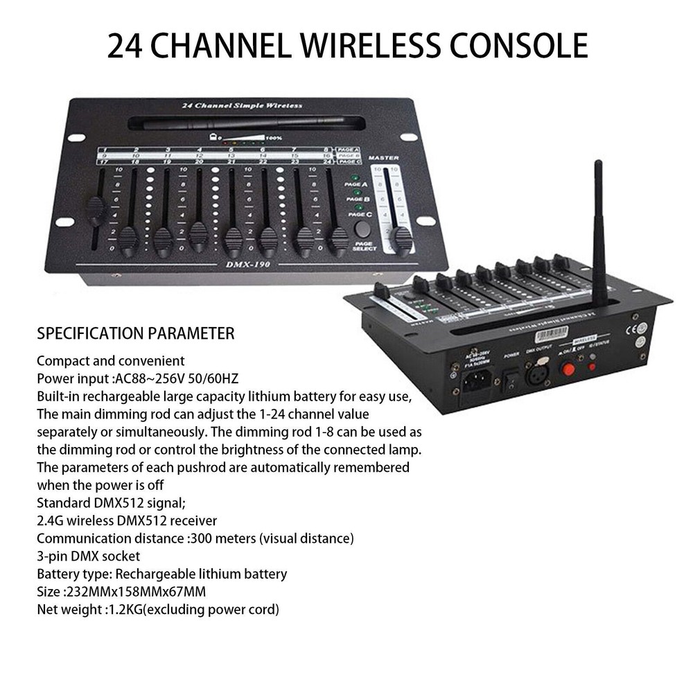 wireless 24 channel 2.4G dmx 512 controller battery console for dj stage light