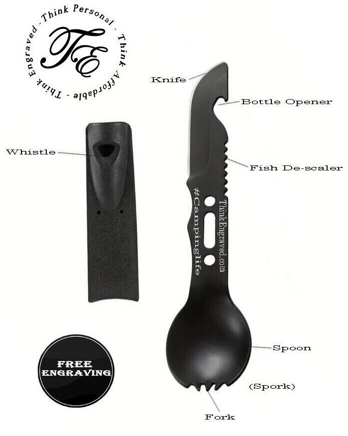 Personalized Camping Spork and Knife 6 in 1 Survival Multi Tool