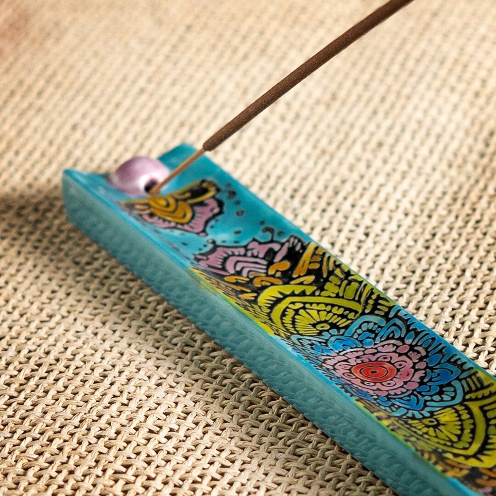PT Pacific Giftware Colorful Blue Mandala Ceramic Incense Burner Holder