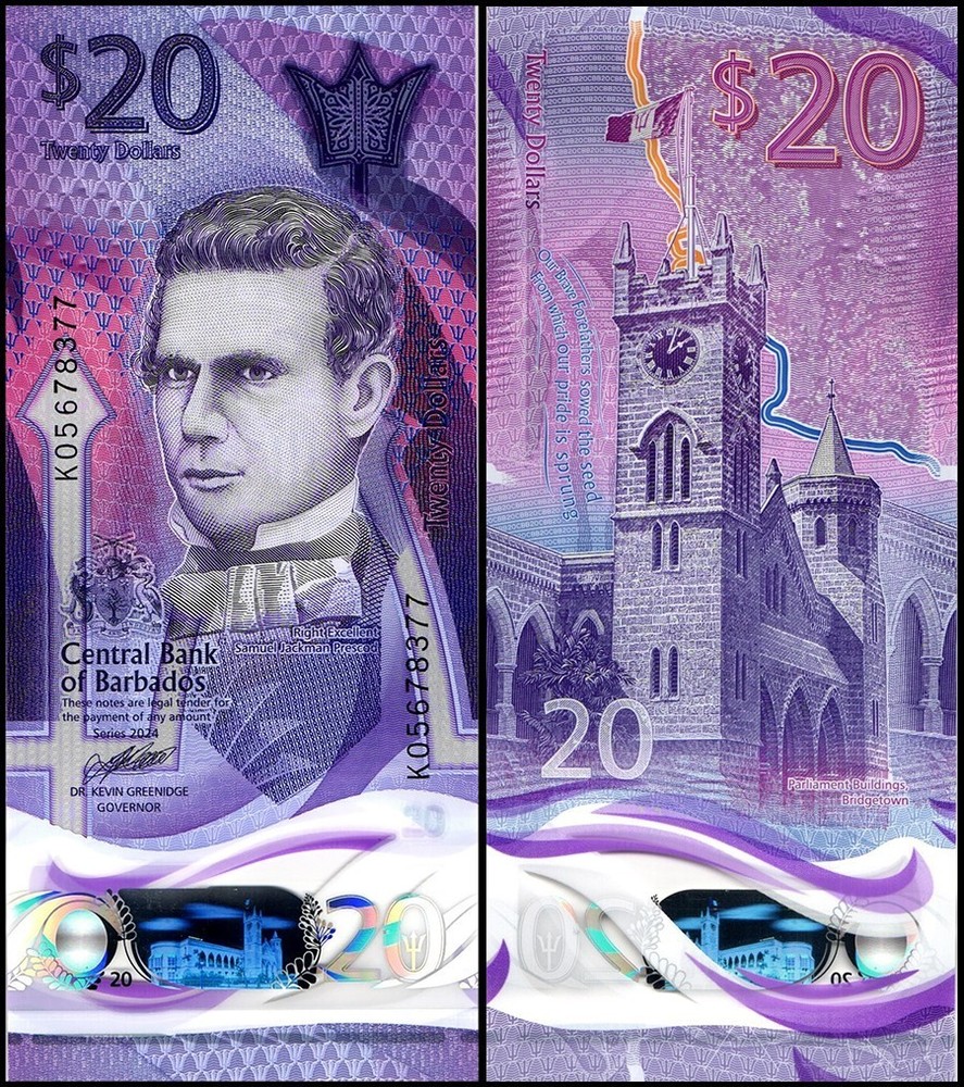 Barbados 20 Dollars, 2024, P-83b.2, UNC, Polymer