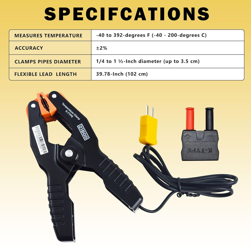 69140 K-Type Thermometer, Pipe Temperature Clamp for Hvac/Multimeter, Temperatu