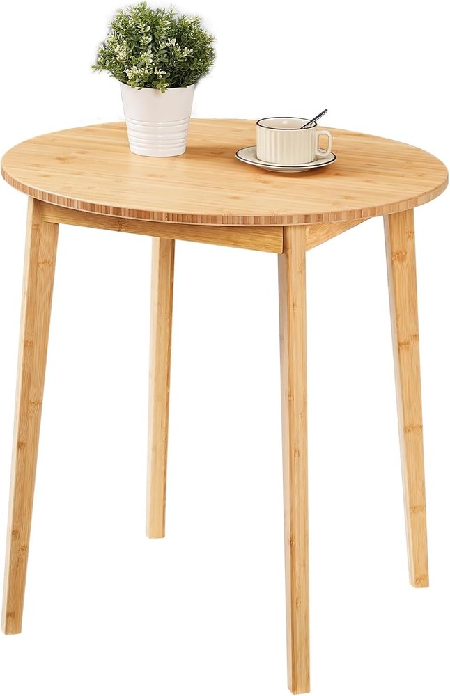 Bamboo Dining Table Round Dining Table 2 27.5" Kitchen Table Small Space Writing