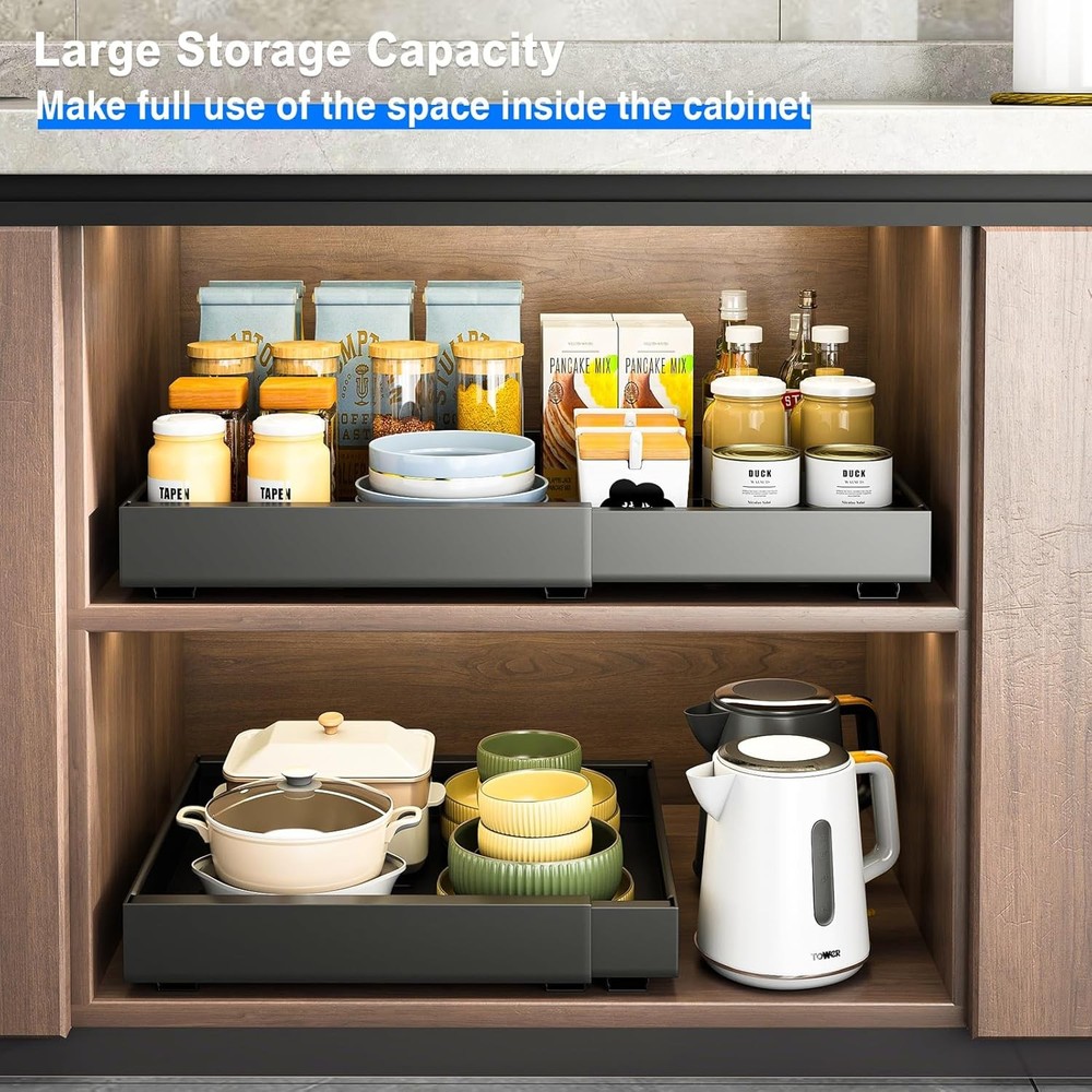 2 Pack Pull Out Cabinet Organizer Slide Out Drawers Cabinets Peel Stick Heavy