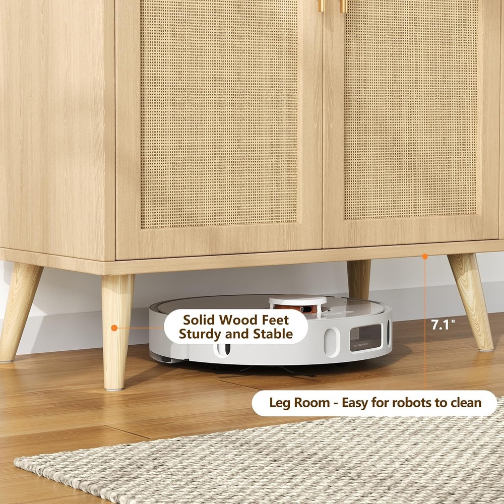 Rattan Buffet Cabinet with Storage, Boho Buffet Table with Adjustable Shelf and