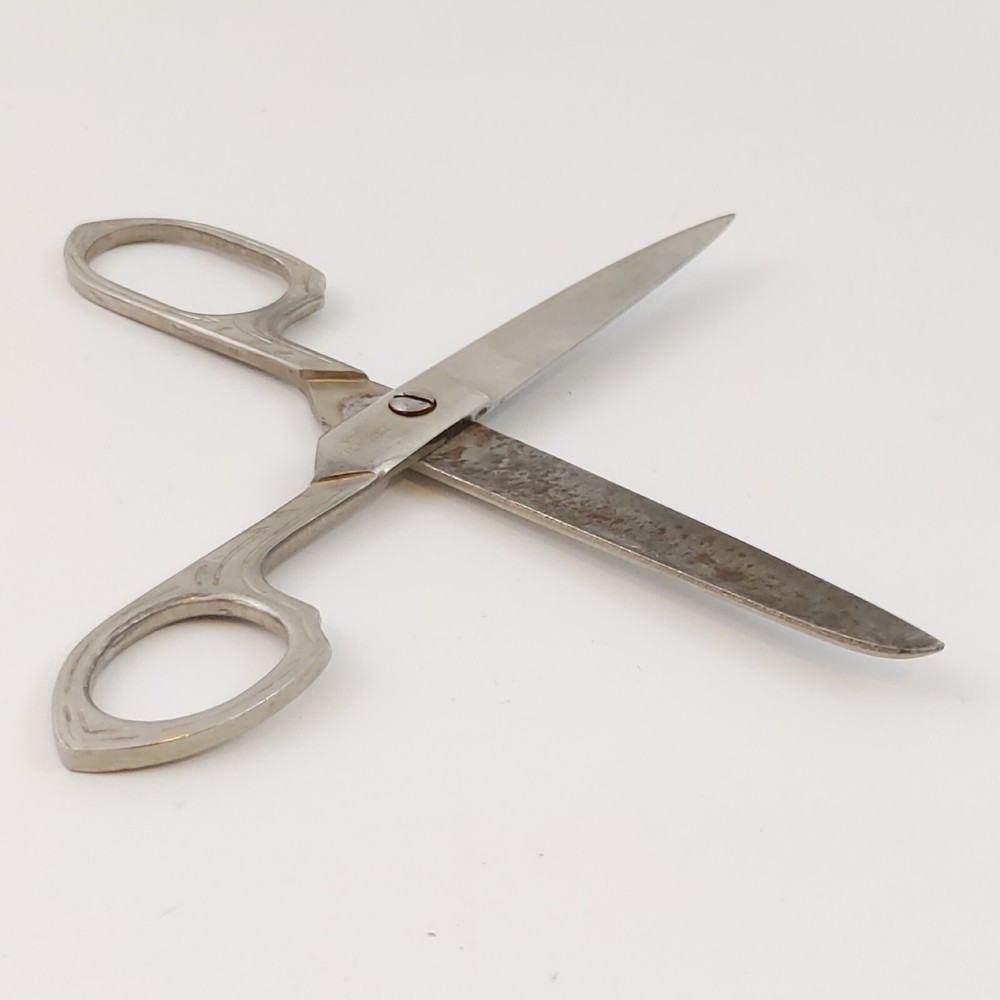 Vintage Forged Steel 7" Scissors Etched Handle Unique