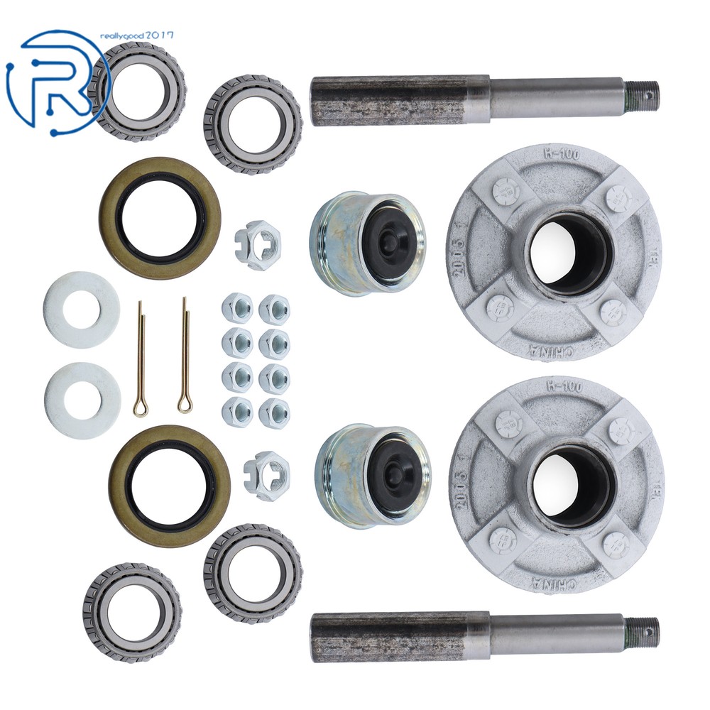 Pack of 2 Trailer Axle Kits With 4 on 4" Bolt Idler 1" Hub & Round Bt8 Spindle