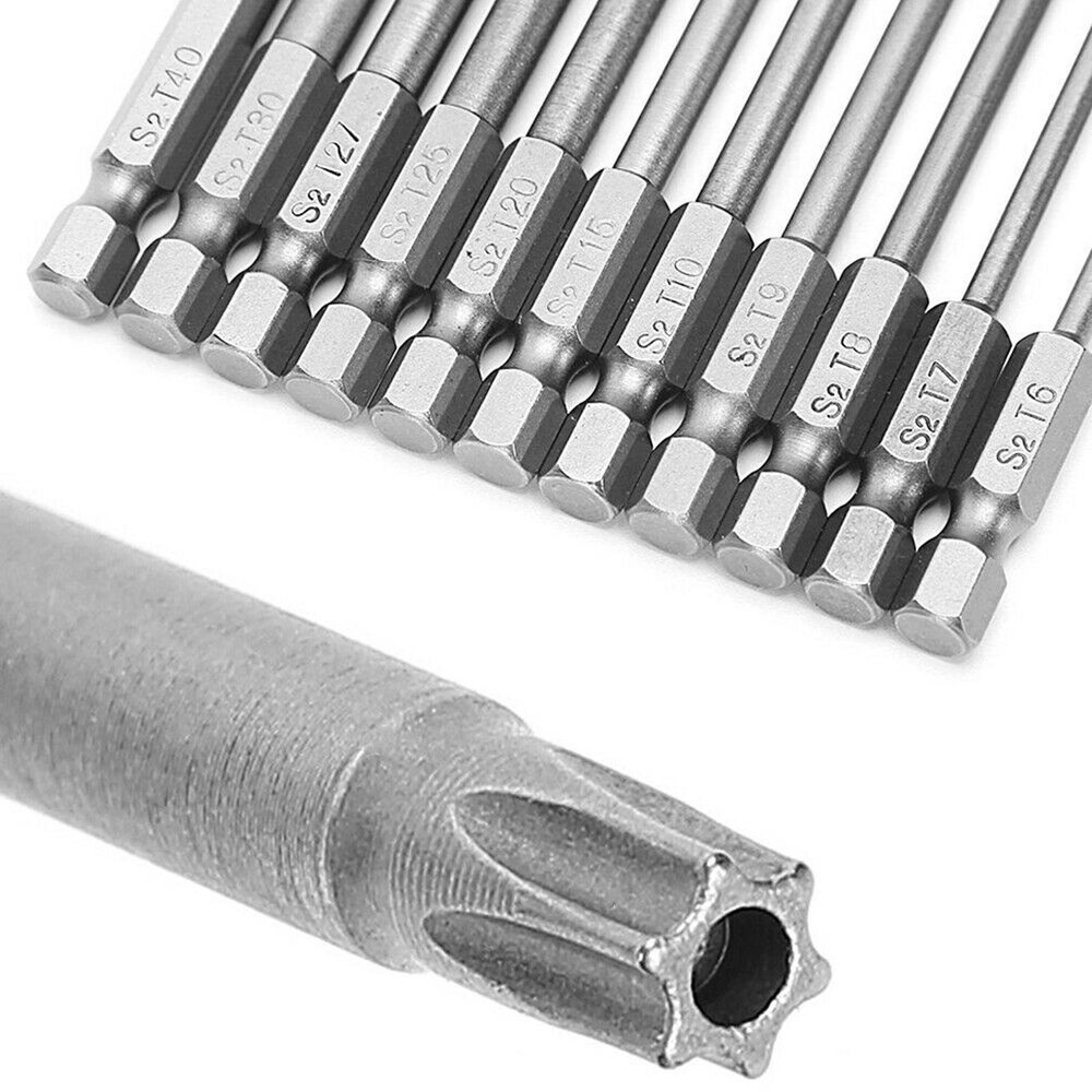 11* 75mm Tamper Proof Security Drill Bit Set Torx Screwdriver Flat Head 1/4" Hex