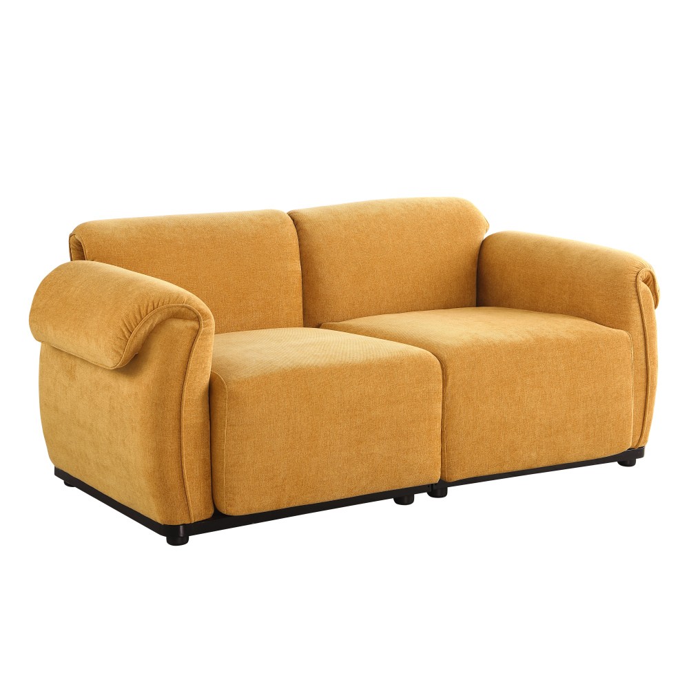 Chenille 2 Seat Sofa Sectional with Iron Frame, Yellow