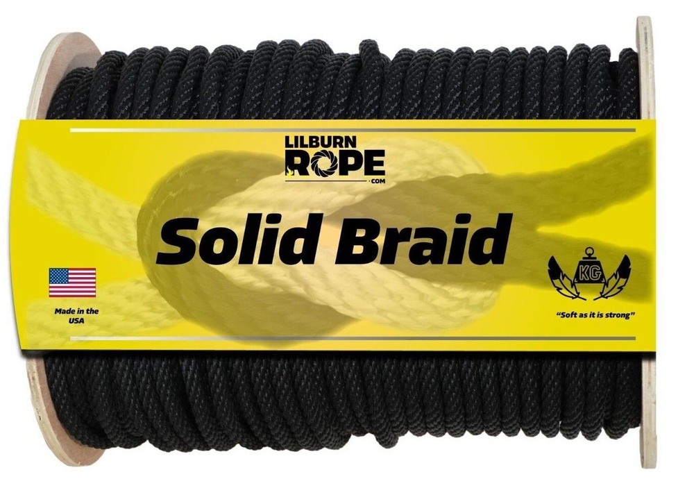 White - Black Solid Braid Polyester Rope 5/32", 1/4", 1/2" - Durable and Soft