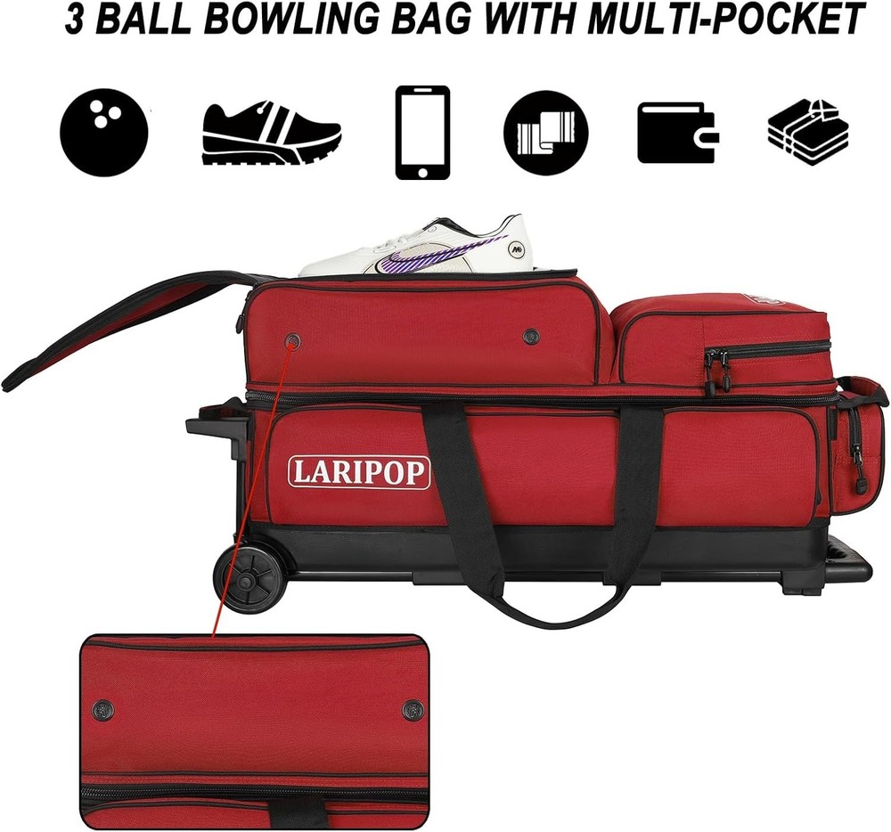 Professional 3 Ball Bowling Bag with Padded Compartments